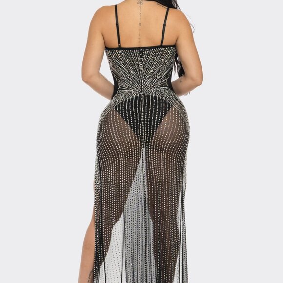 Front Split Mirror Rhinestone Maxi Dress - Picture 6 of 6